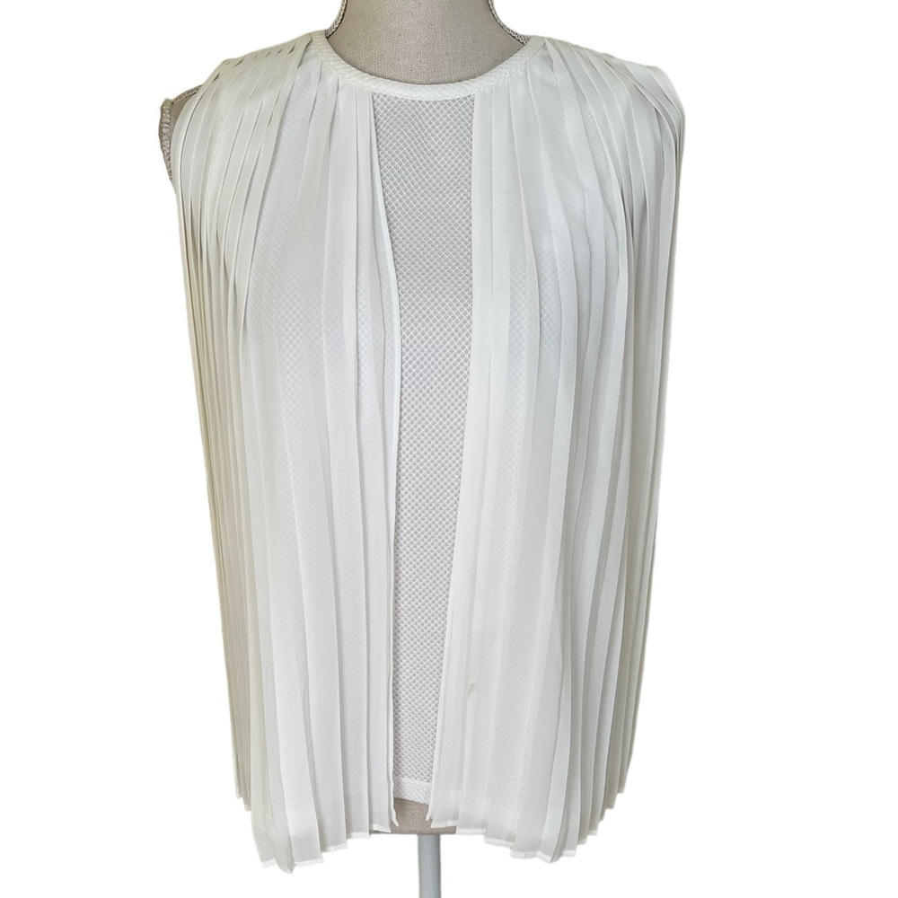 Athena Marie Cream Sleeveless Waffle Knit Top with Crystal Pleat Overlay